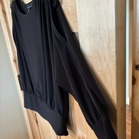 White House Black Market Matte Jersey Split Sleeve Top S Black 570349978 - Picture 6 of 8